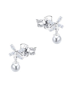 Bow Pearl Silver Stud Earring STS-6916